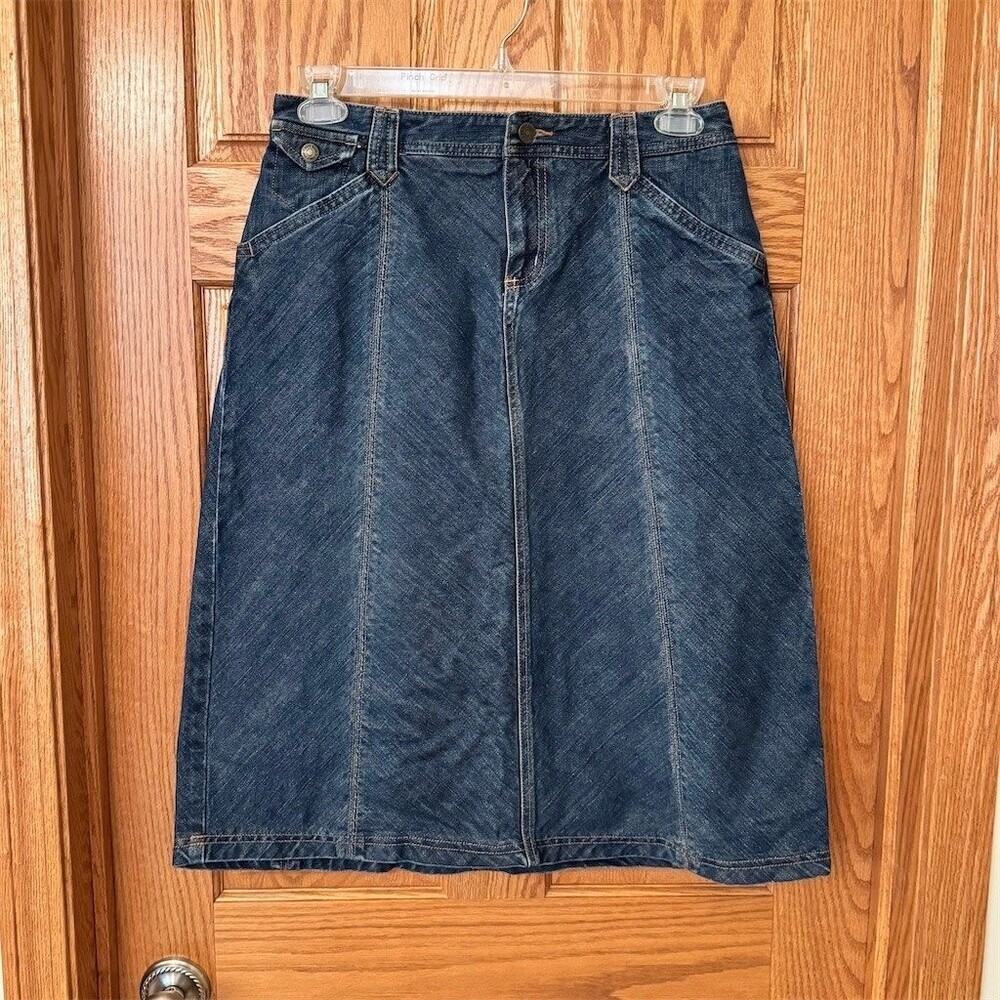Eddie Bauer Skirt Womens Size 8 Blue Denim A-Line Knee Length Dark Wash